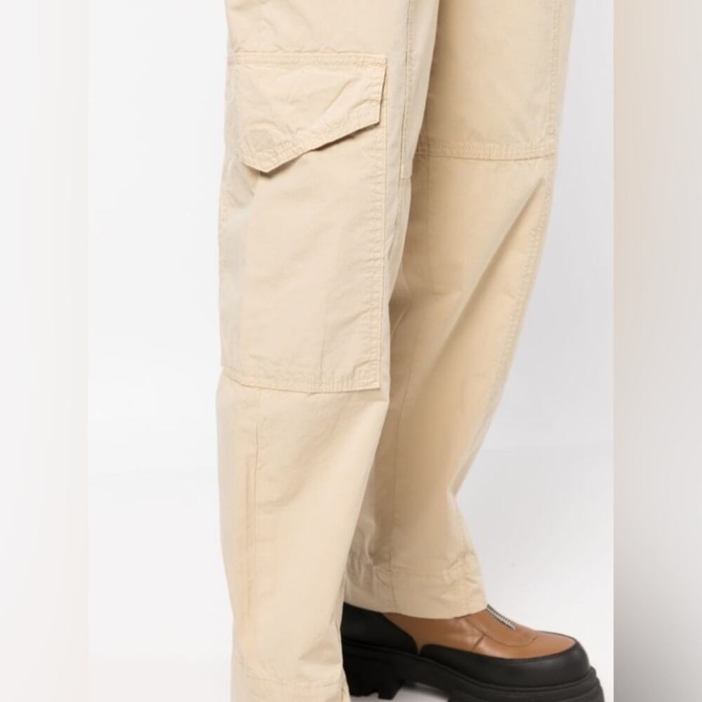 GANNI Womens Straight Leg Organic Cotton Cargo Beige Pull On Trousers L - Picture 5 of 12